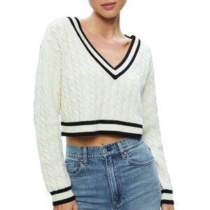 Alice & Olivia Ayden Cropped Cable-knit Wool-Blend Sweater